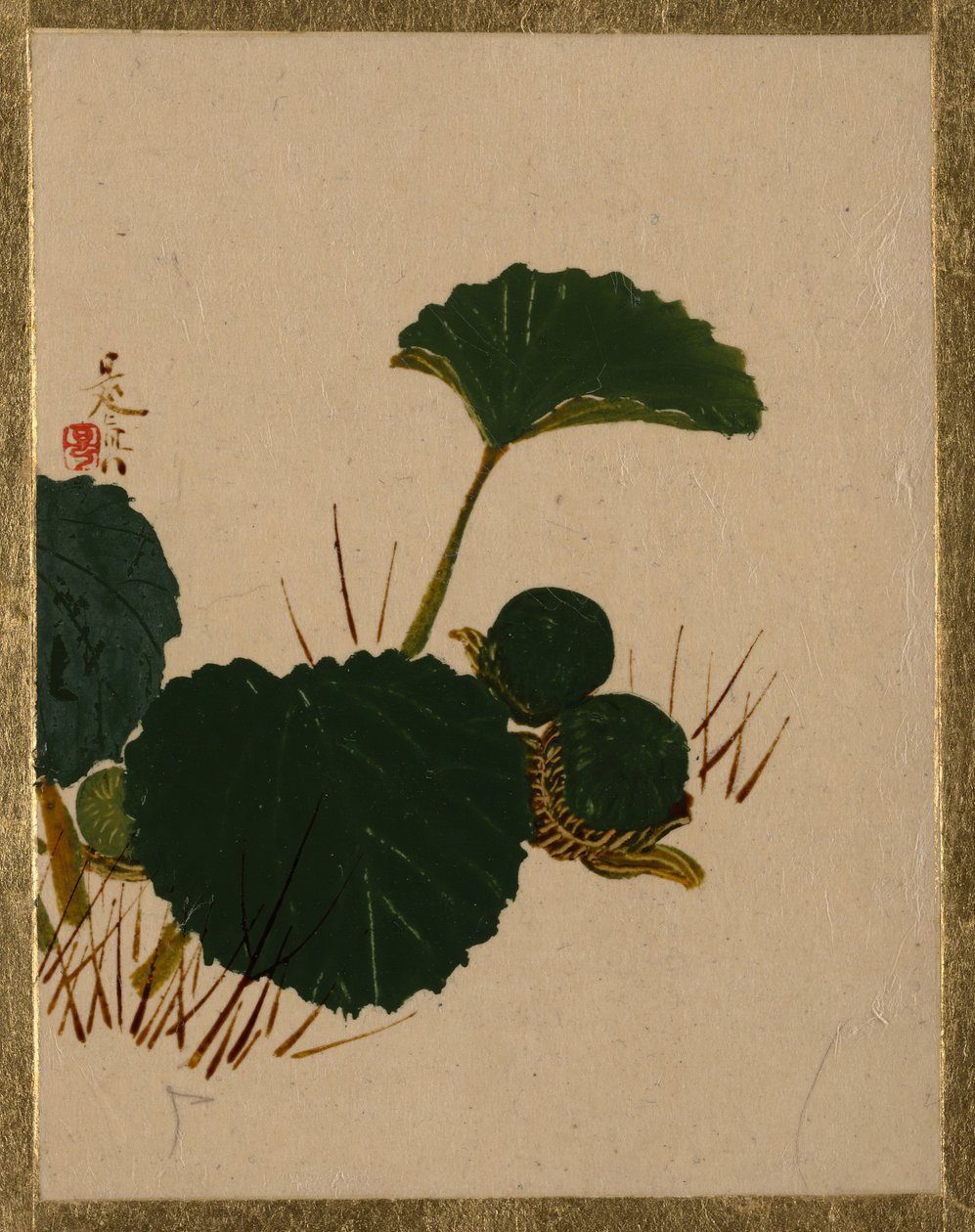 Worm on Green Leaved Plant by Shibata Zeshin