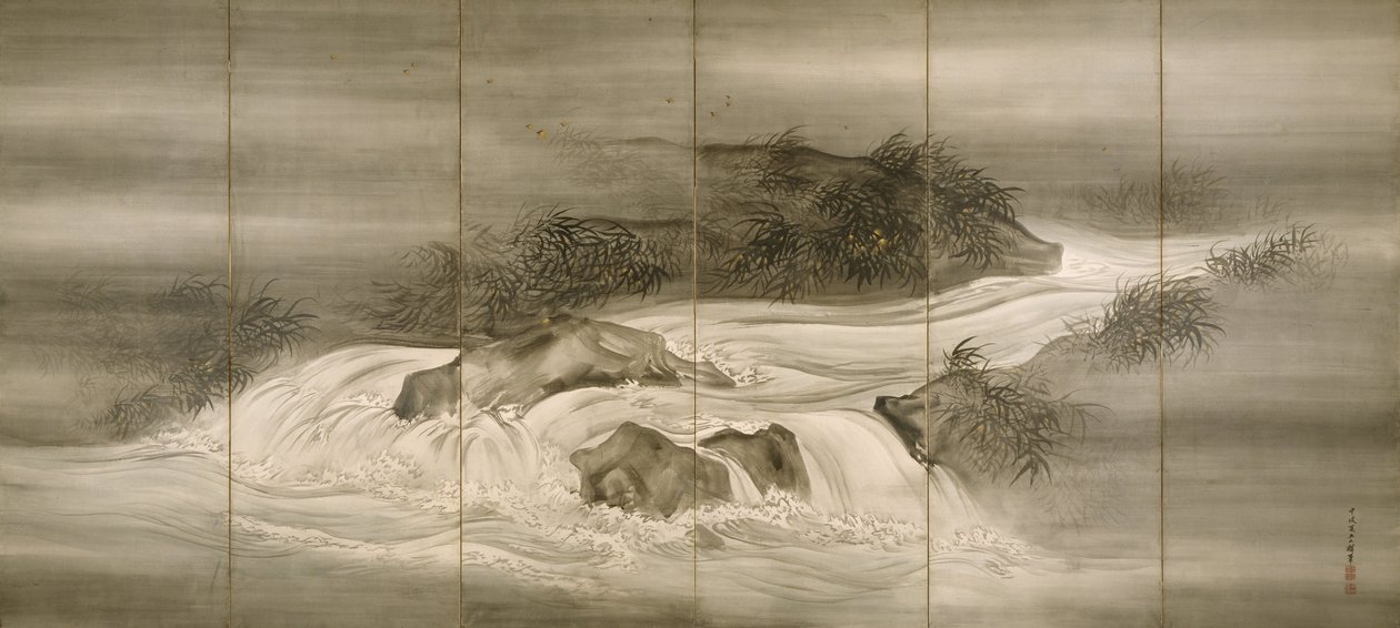 River Landscape with Fireflies, 1874 by Shiokawa Bunrin