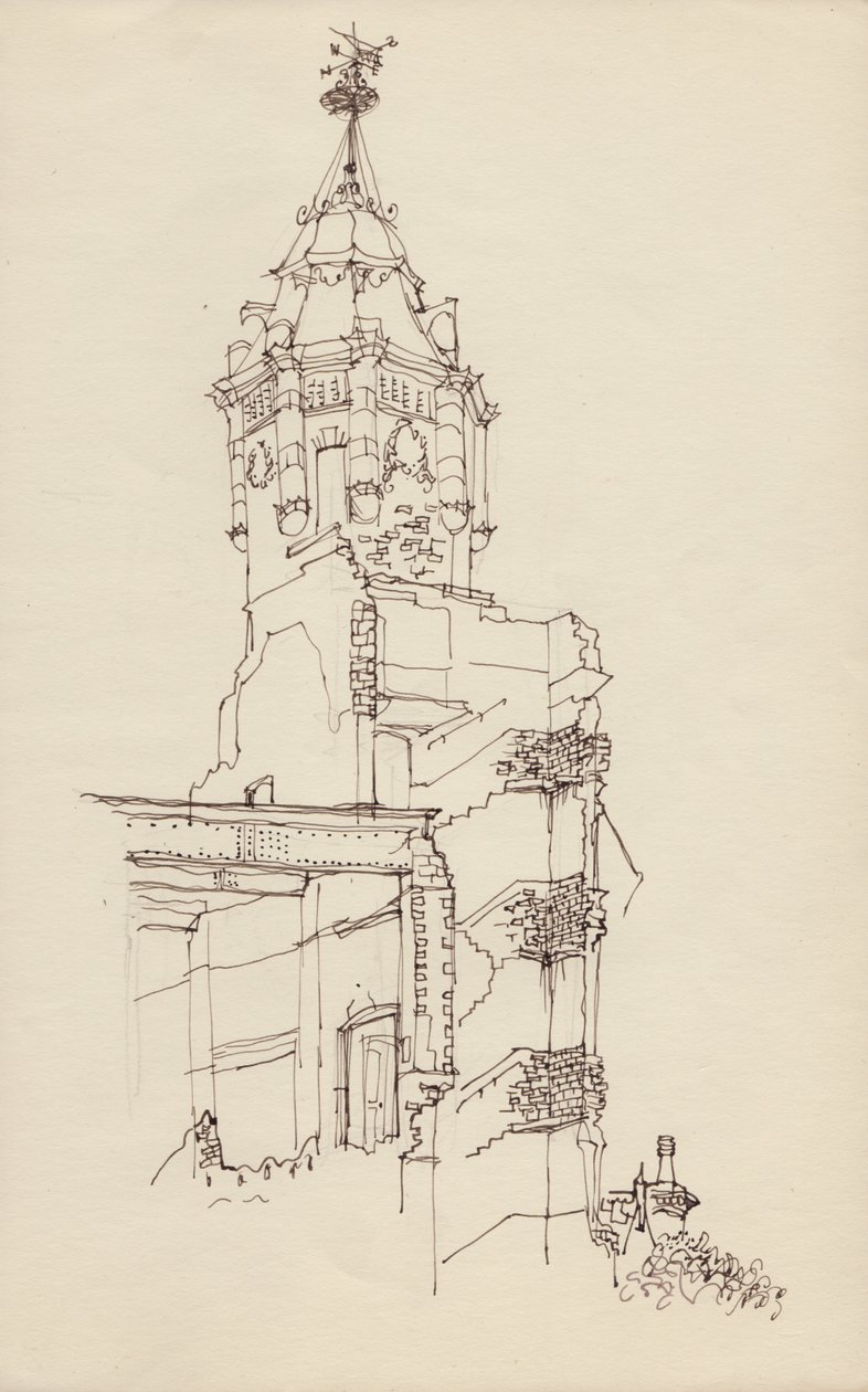 Turret of Ruined Building, c1950 by Shirley Markham