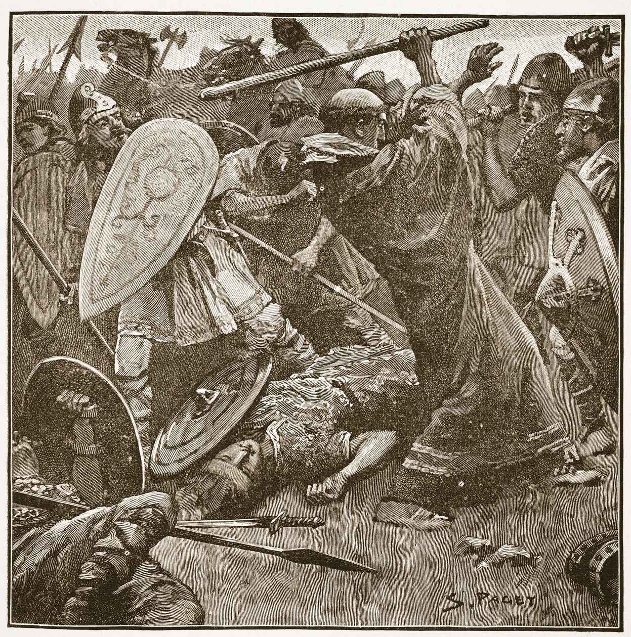The King-Monk Fell in the Rout of His Old East Anglian Subjects, Illustration from 