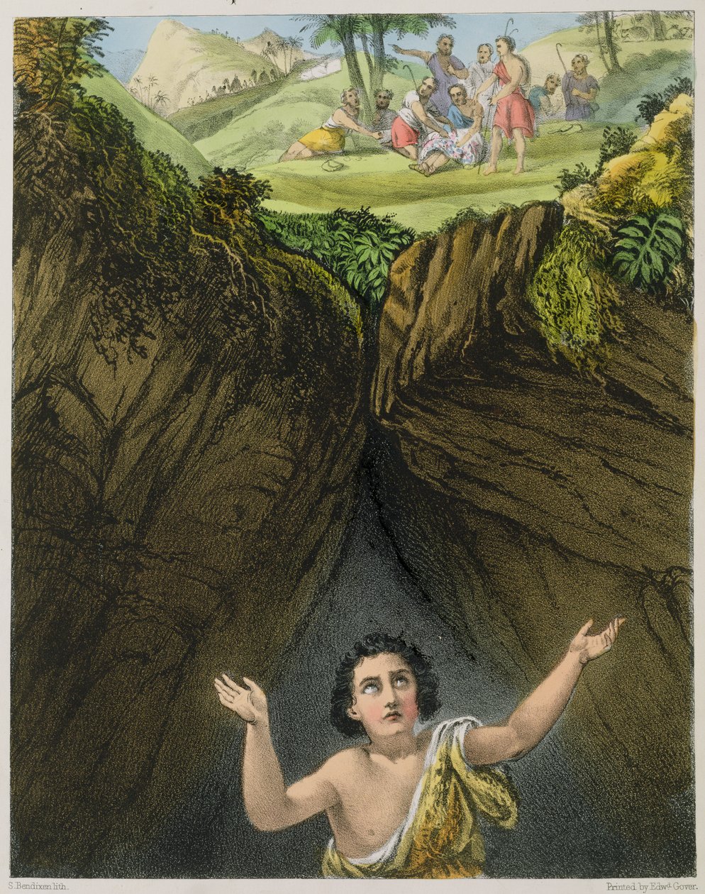 Joseph Cast into the Pit by his Brethren, from a Bible printed by Edward Gover, 1870s by Siegfried Detler Bendixen