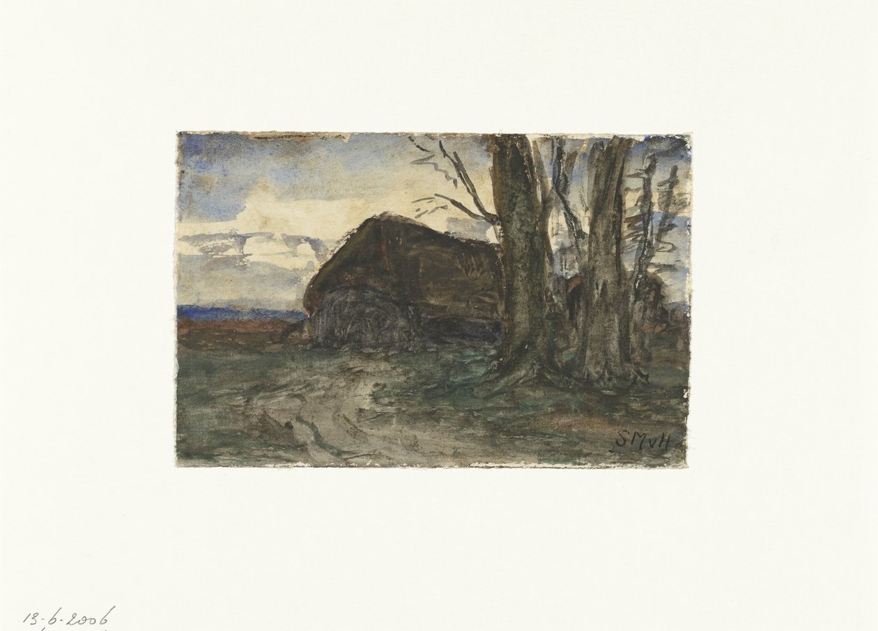 Sheepfold by Trees in Evening Light by Sientje Mesdag van Houten