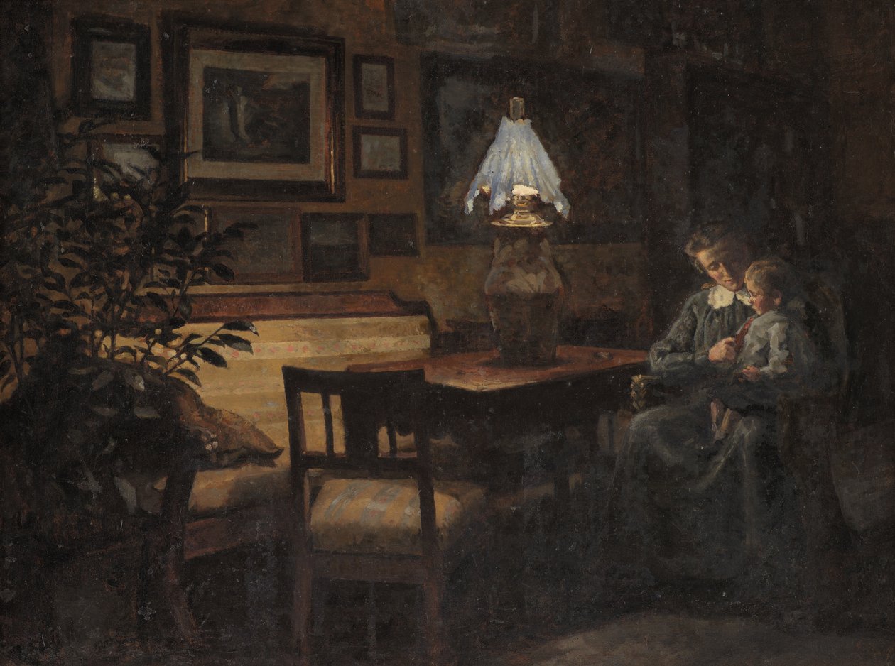 Evening Interior. Mother and Child by Sigurd Wandel