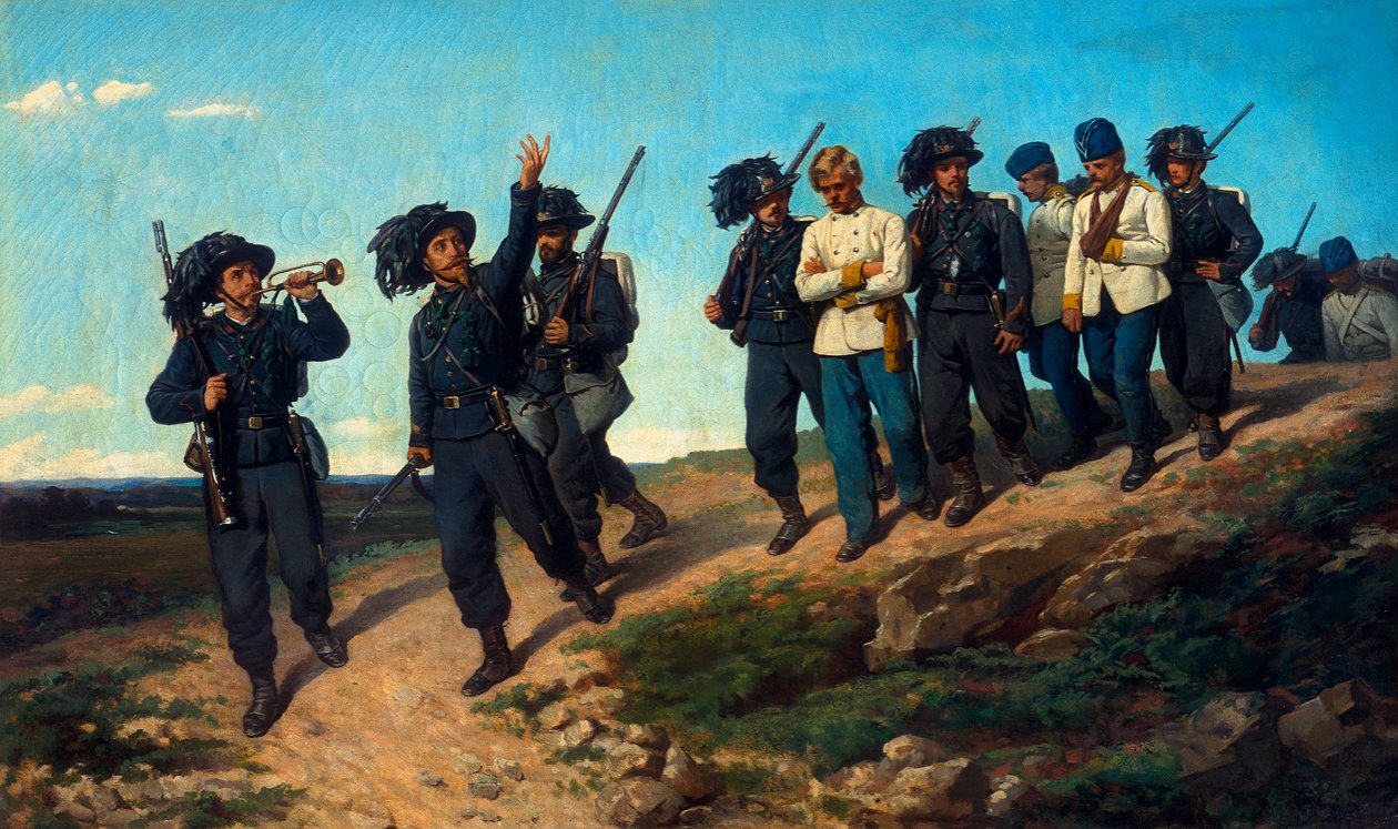 Guards leading prisoners by Silvestro Lega