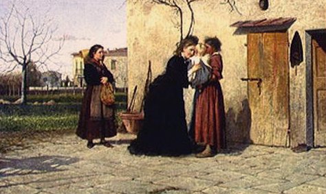 Visiting the little girl by Silvestro Lega