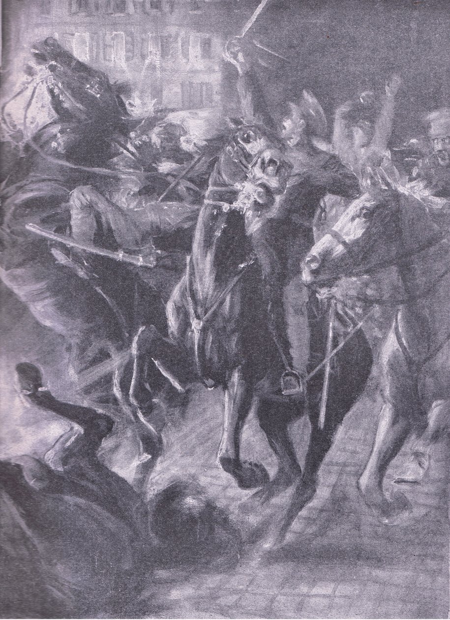 A night charge by British cavalry during the sweeping movement in October 2014, from History of the Great War Vol 3 published by Waverley Book Co Limited by Simon Harmon Vedder