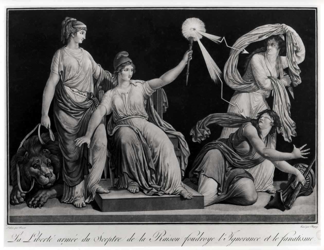 Liberty armed with the sceptre of reason striking down Ignorance and Fanaticism, 1793 by Louis Simon Boizot