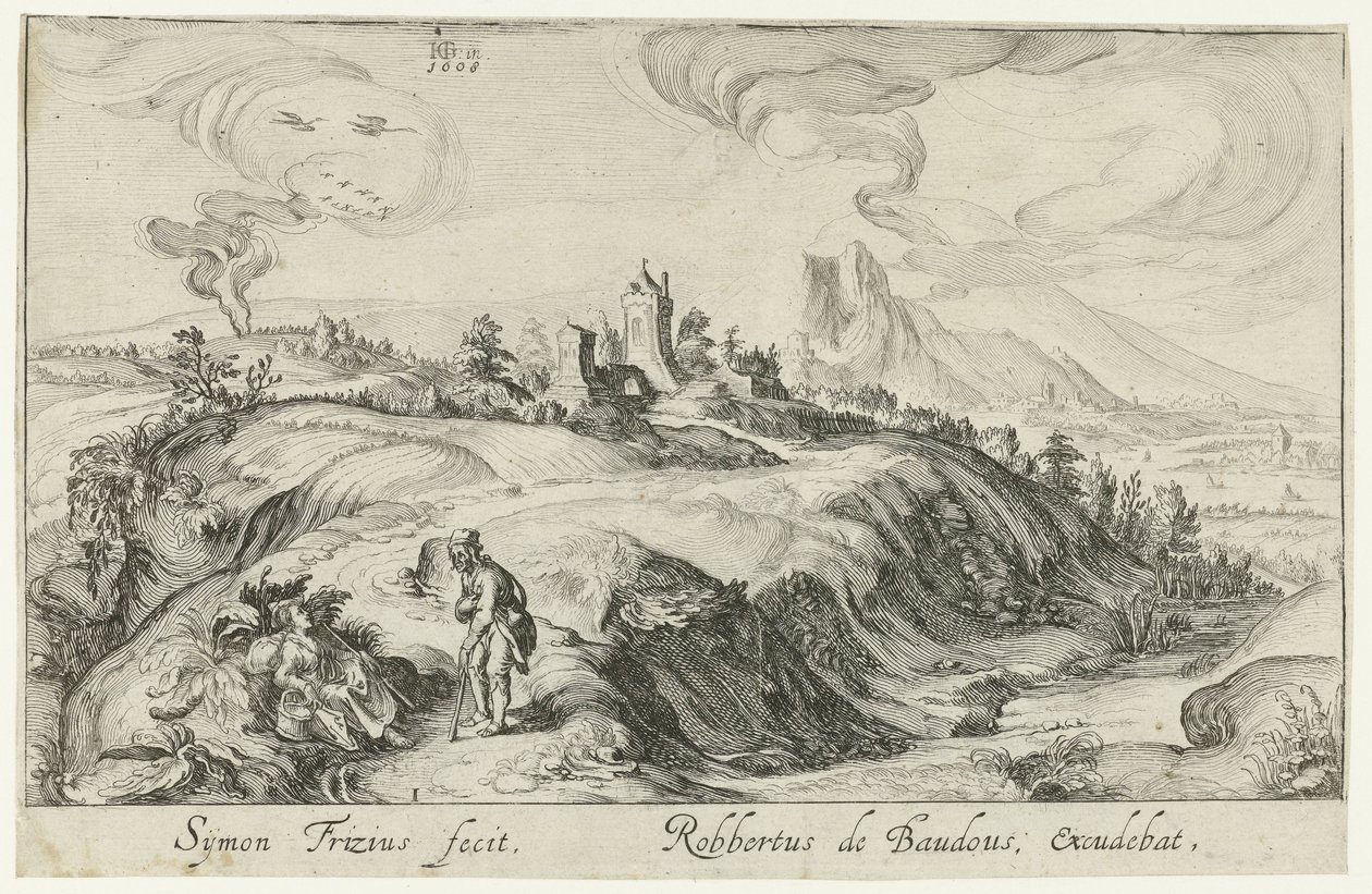 Mountain Landscape with Two Figures by Simon Frisius