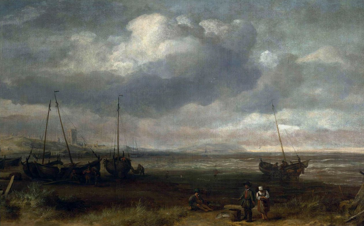 Seaside in Scheveningen with Fishing Boats by Simon de Vlieger