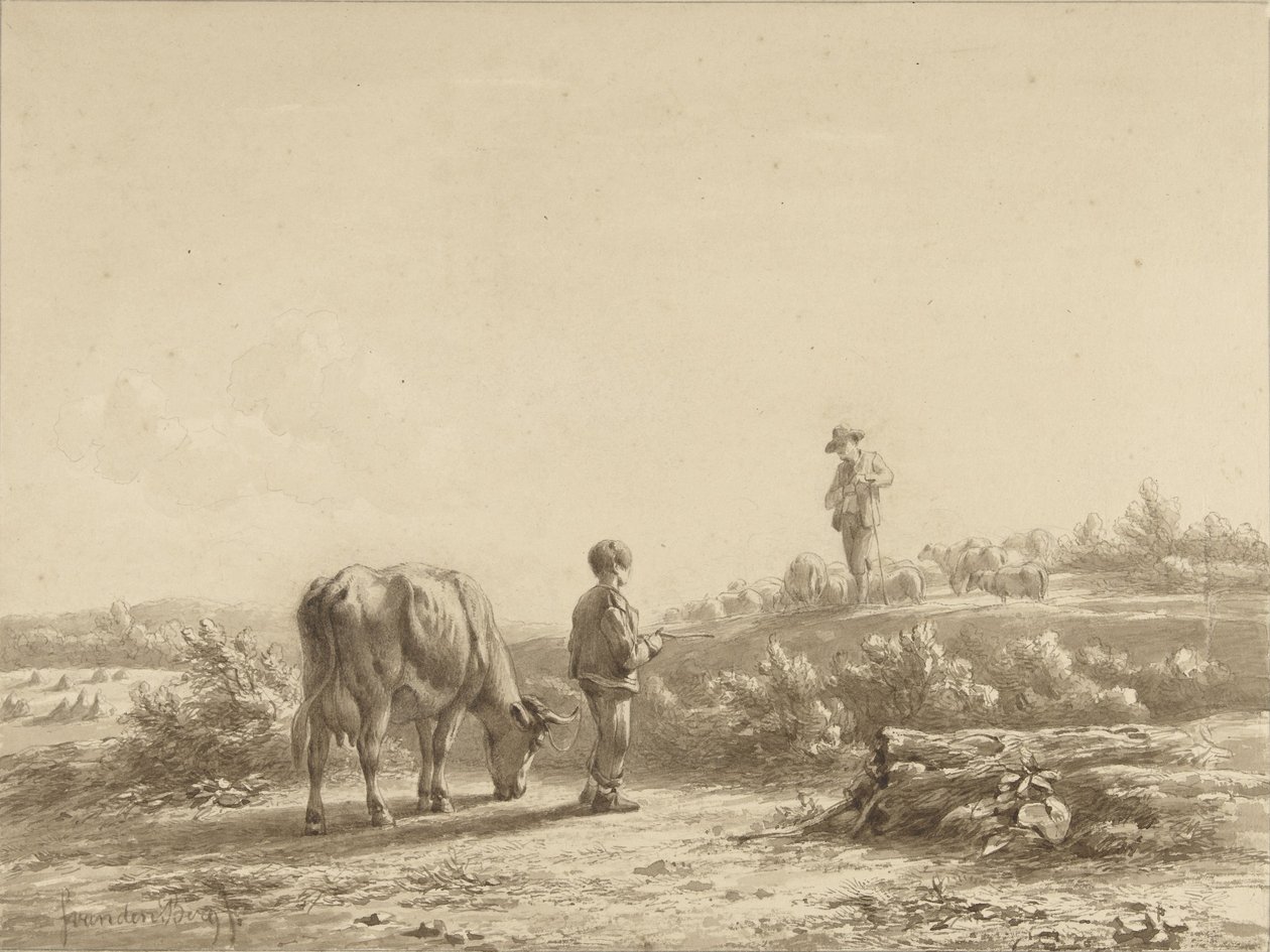 Boy with Cow and Shepherd by Simon van den Berg