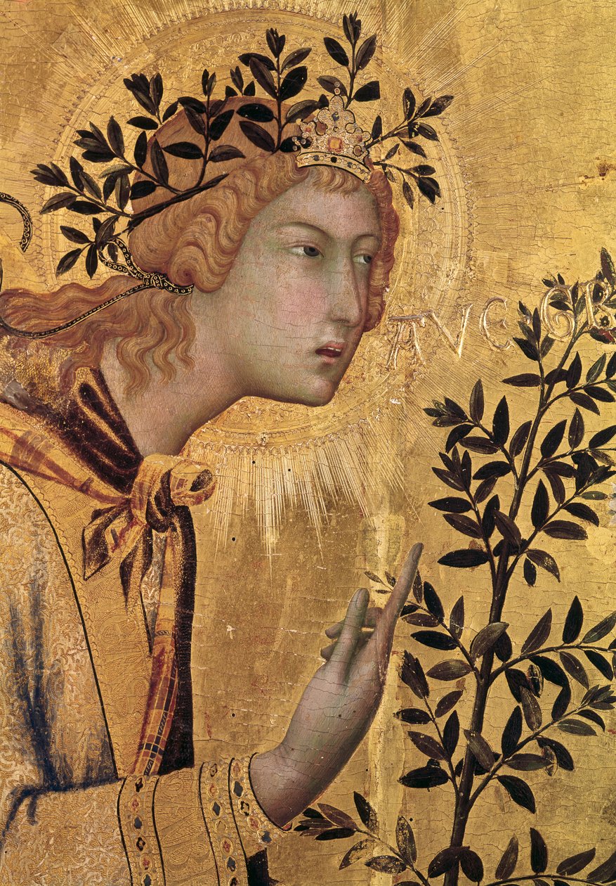 The Annunciation with St. Margaret and St. Asano, detail of the Archangel Gabriel (detail) by Simone Martini