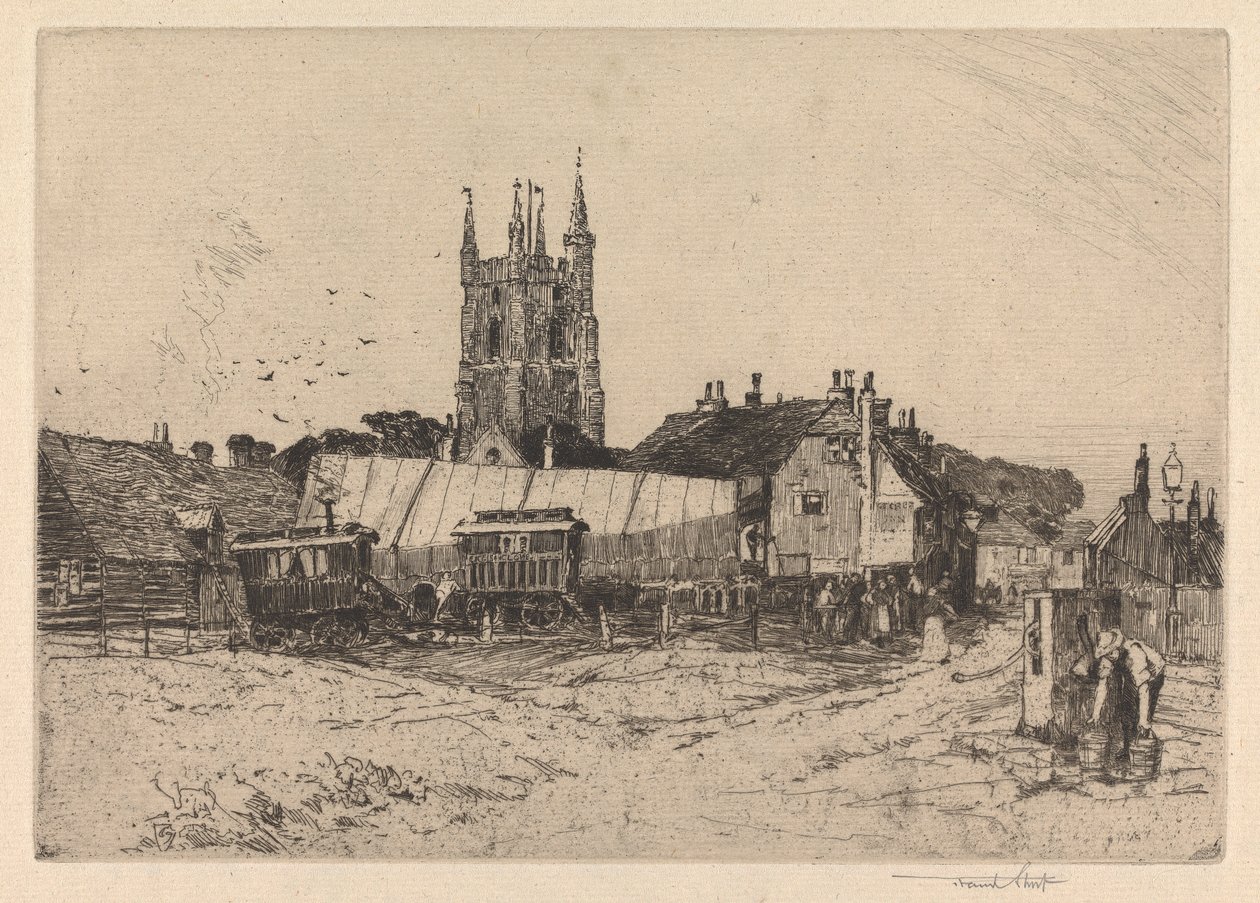 Strolling Players at Lidd, Kent by Sir Frank Short