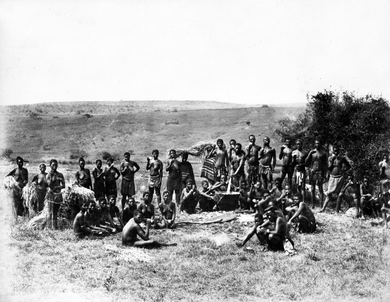 Group of Zulus having their Scouff by South African Photographer