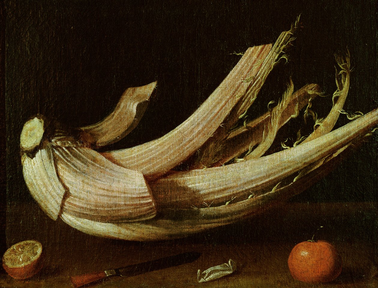 Cardoon, oranges and knife by Spanish School