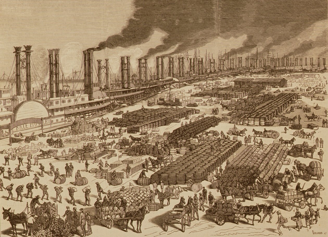 Commercial Activity and a View of the Quay at New Orleans in 1880 by Spanish School