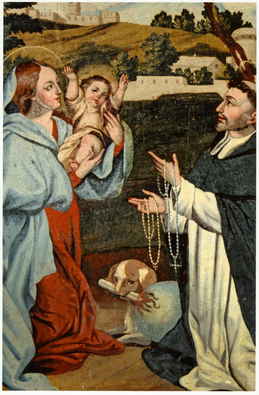 The Virgin Mary presents Jesus to St. Dominic by Spanish School
