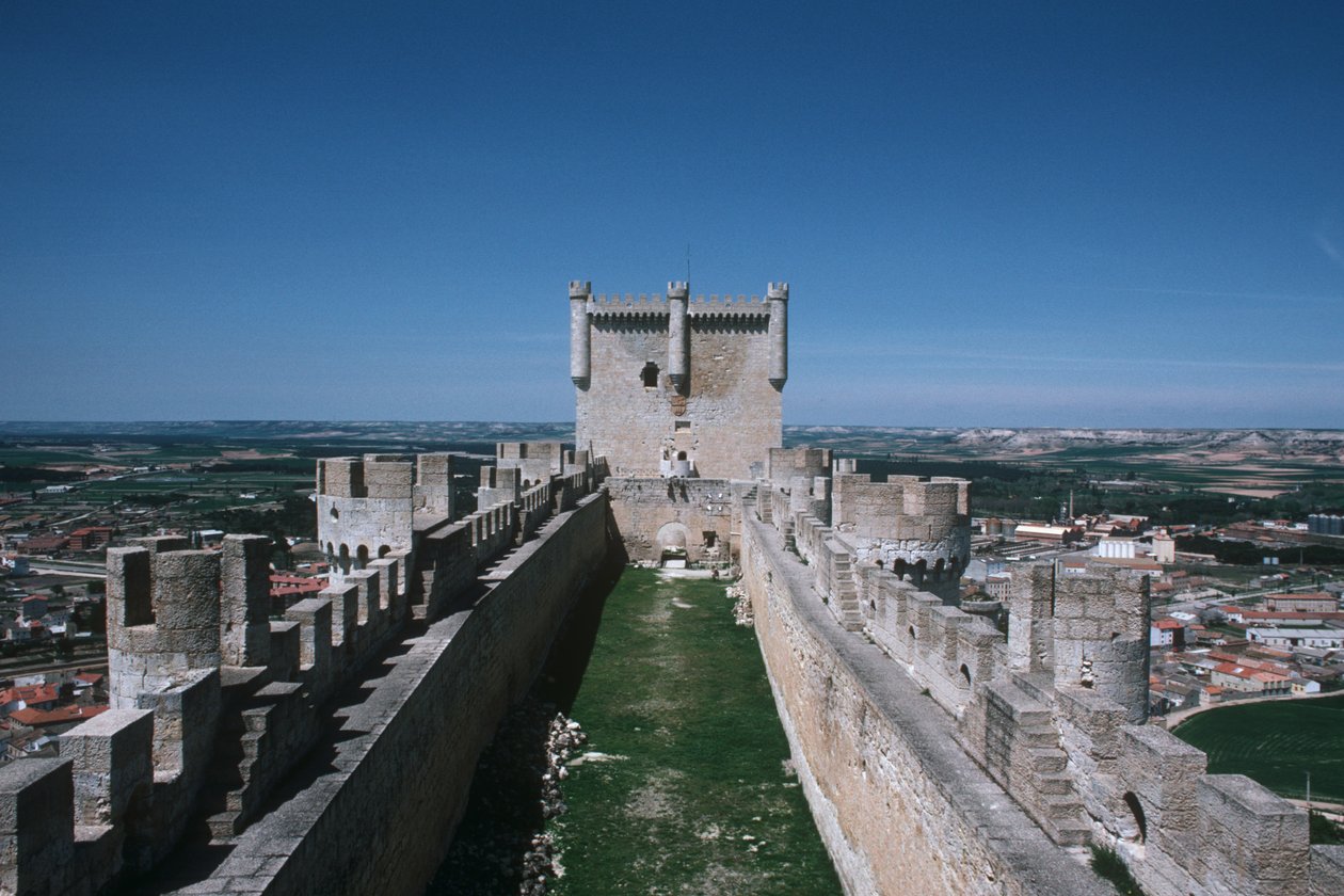 View of the castle walls and keep by Spanish School