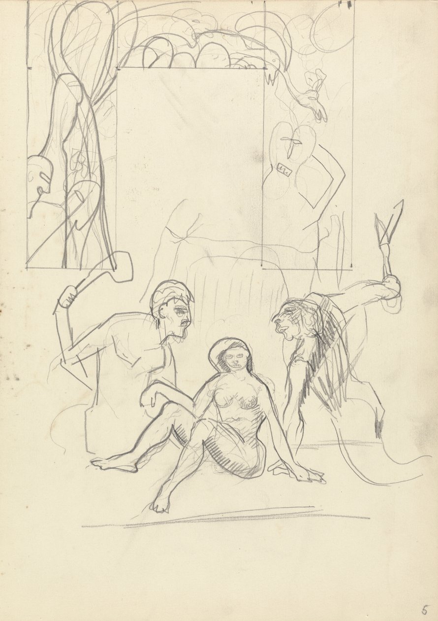 Design for a Decorative Doorway: Primitive People, for the Cave of the Golden Calf by Spencer Frederick Gore