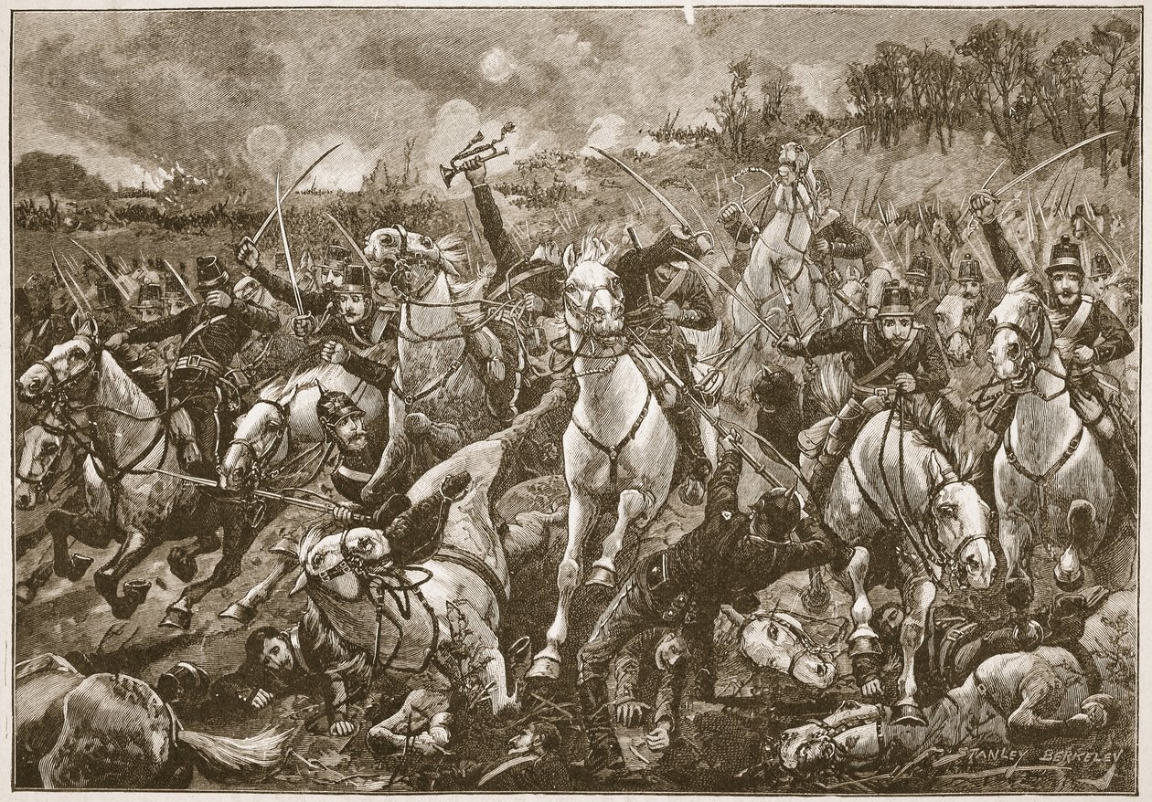 Thundering down the slope, the squadrons broke through the line of Skirmishers, illustration from 