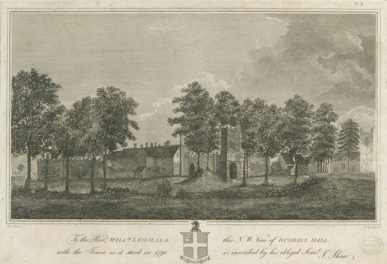 Rushall Castle/Hall: engraving by Stebbing Shaw