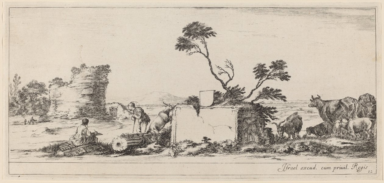 Campagna Scene with Artist Sketching by Stefano della Bella
