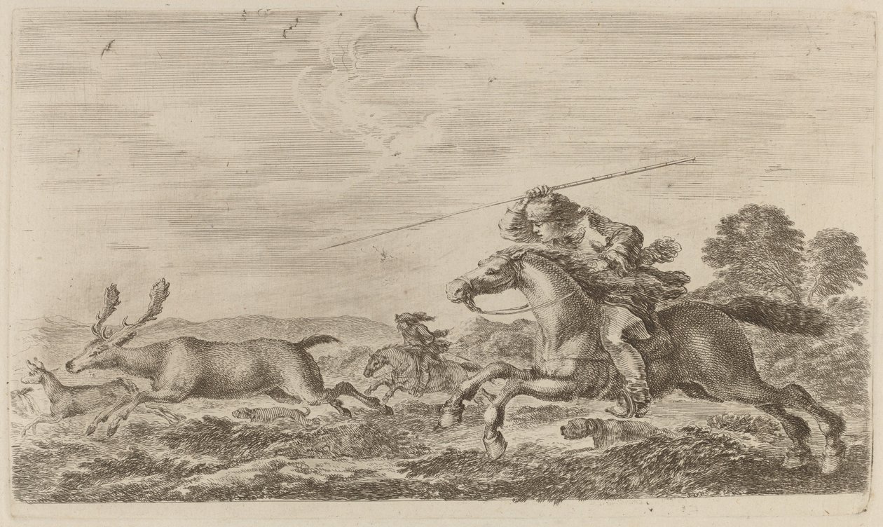 Deer Chased by Two Cavaliers by Stefano della Bella