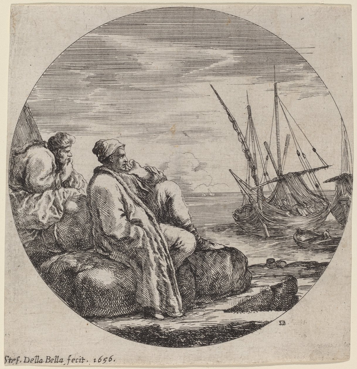 Seaport with Two Turkish Merchants by Stefano della Bella