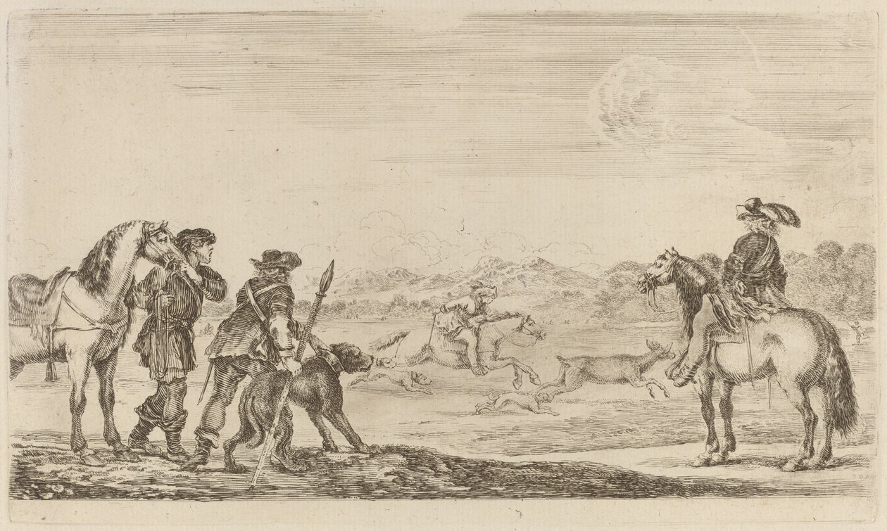Small Deer Chased by a Cavalier by Stefano della Bella