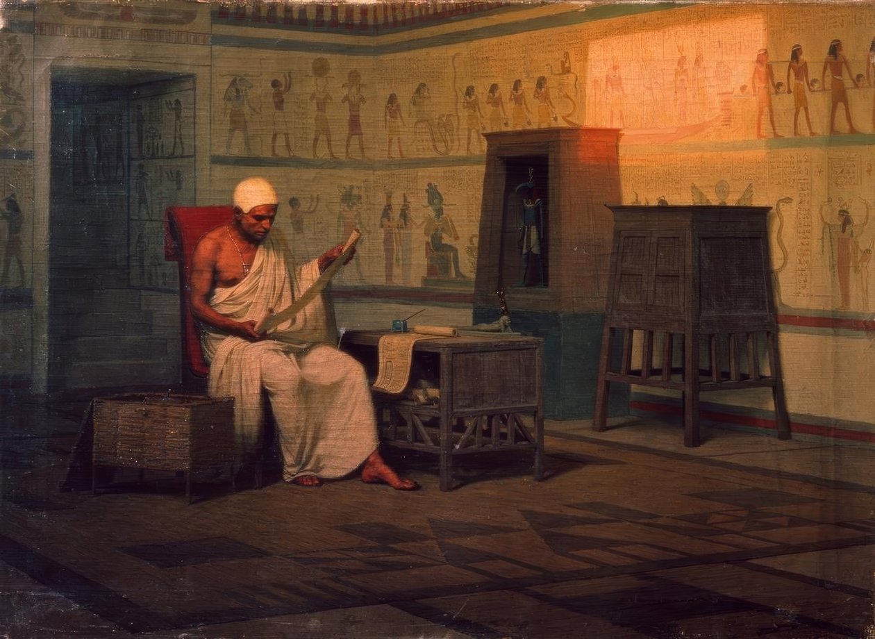 Egyptian Priest Reading a Papyrus by Stepan Wladislawowitsch Bakalowitsch