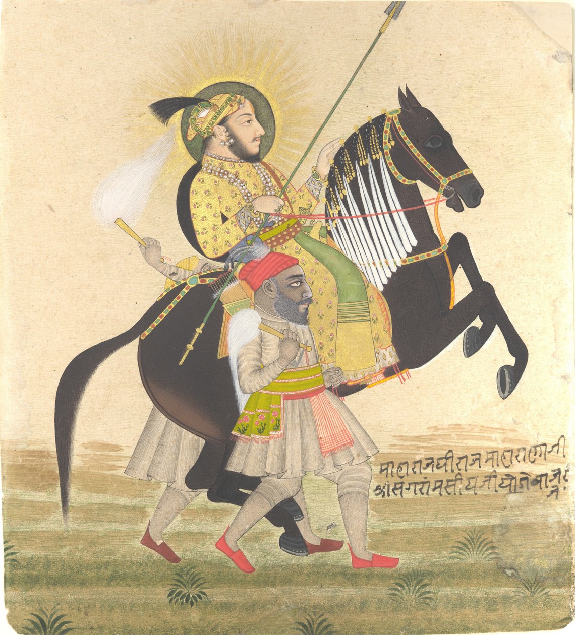 Maharana Sangram Singh Riding a Prize Stallion by Stipple Master