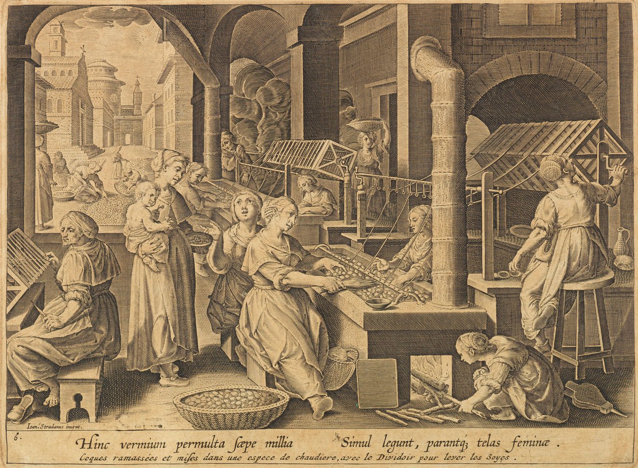 Silk Extraction Vermis Sericus, after 1640 by Stradanus