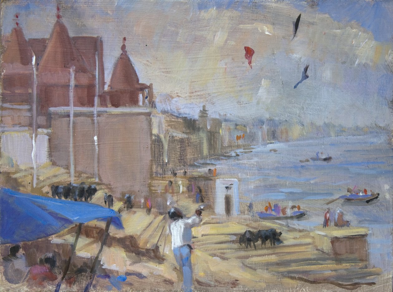 Kite flying at Varanassi by Sue Wales