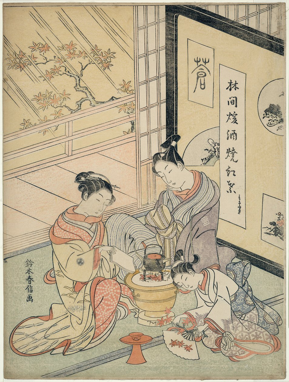 Burning Maple Leaves to Heat Sake by Suzuki Harunobu