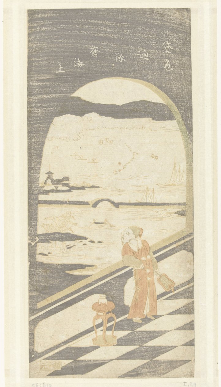Chinese Poet Overlooking Water Landscape by Suzuki Harunobu