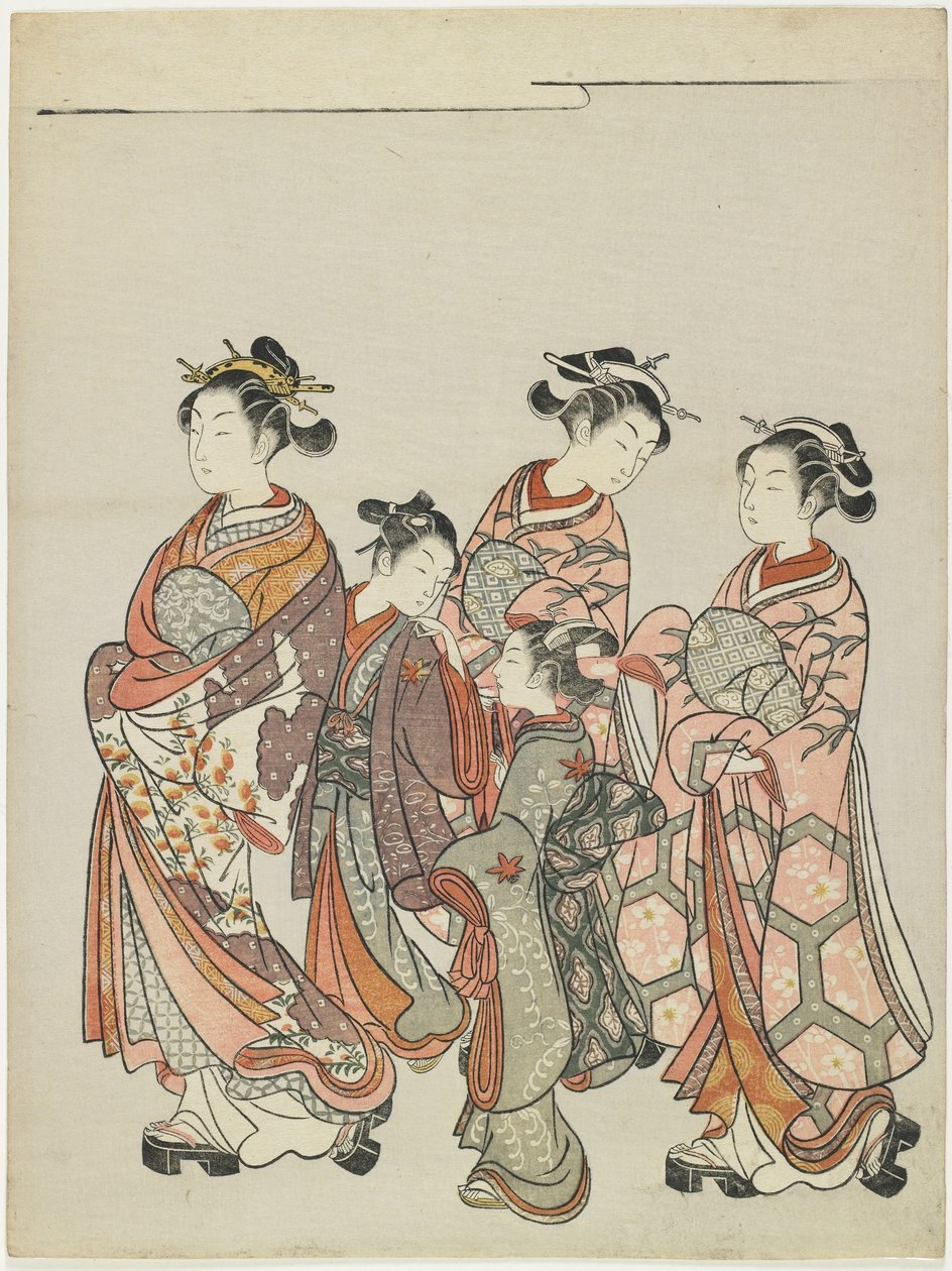 Courtesan with Attendants on Parade, after 1766 by Suzuki Harunobu