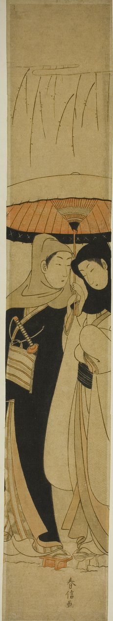 Lovers under an Umbrella in the Snow by Suzuki Harunobu