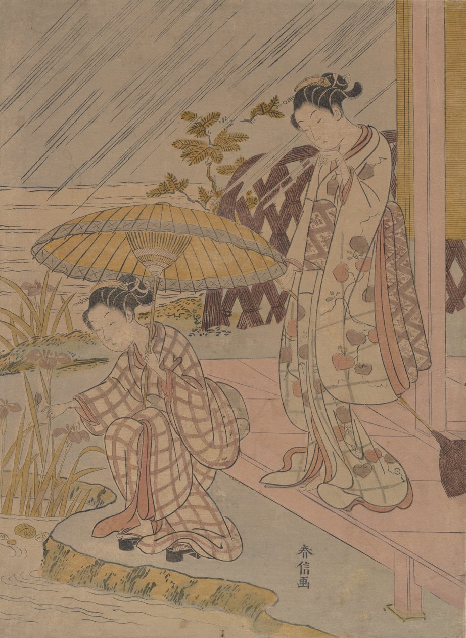 Viewing Iris in the Rain by Suzuki Harunobu