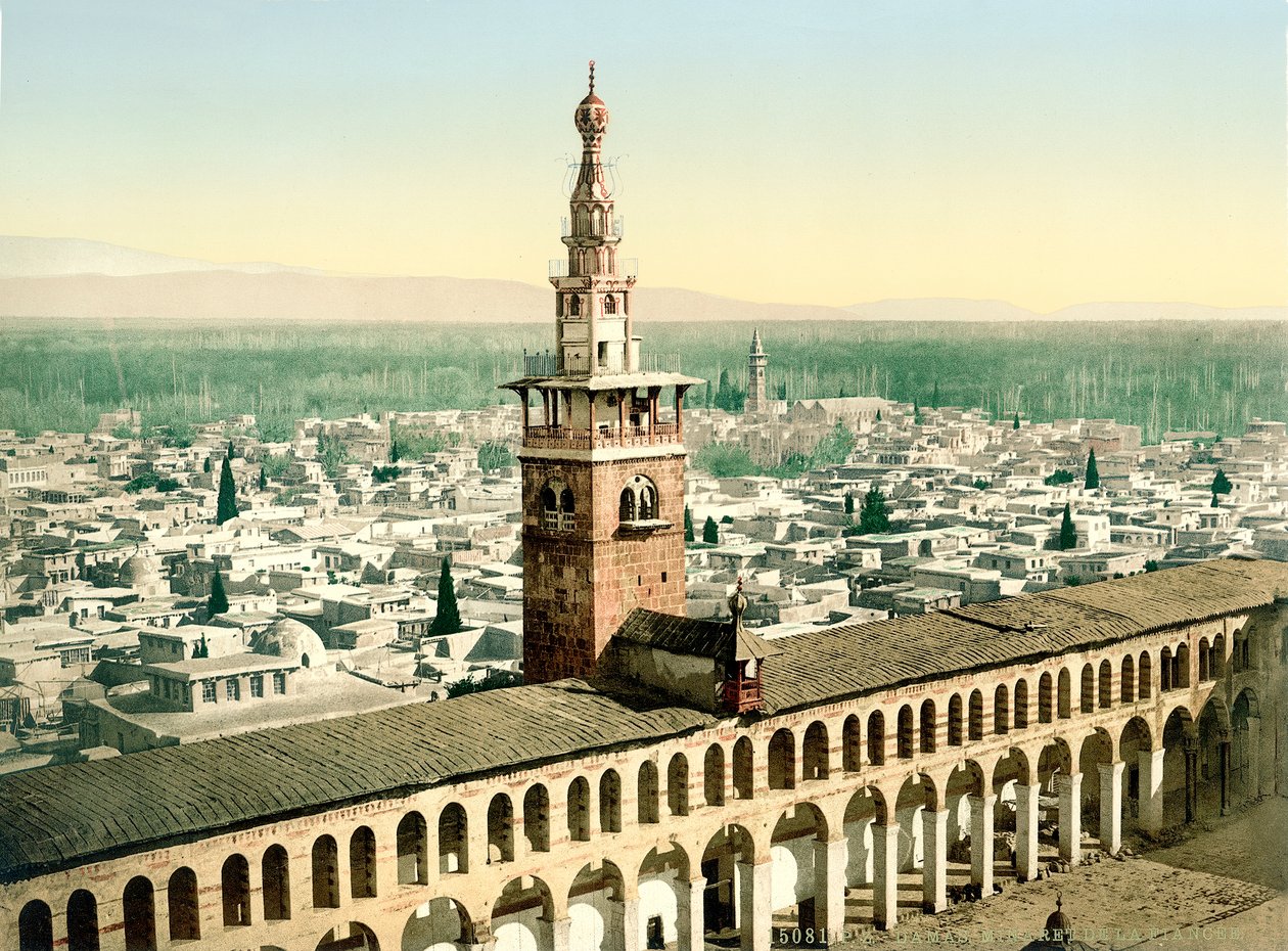 The so-called Minaret de la Fiancee of the Great Umayyad Mosque at Damascus by Swiss Photographer