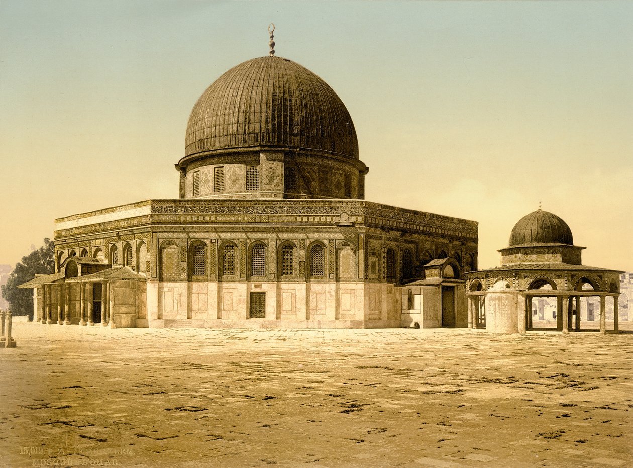 Interior of Dome of the Rock in Jerusalem with a View of the Rock, c.1880-1900 by Swiss Photographer