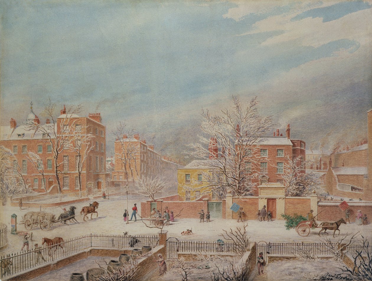 Marylebone Road at the Junction with Lisson Grove and Stingo Lane Showing the Philological School in Winter by T. Paul Fisher