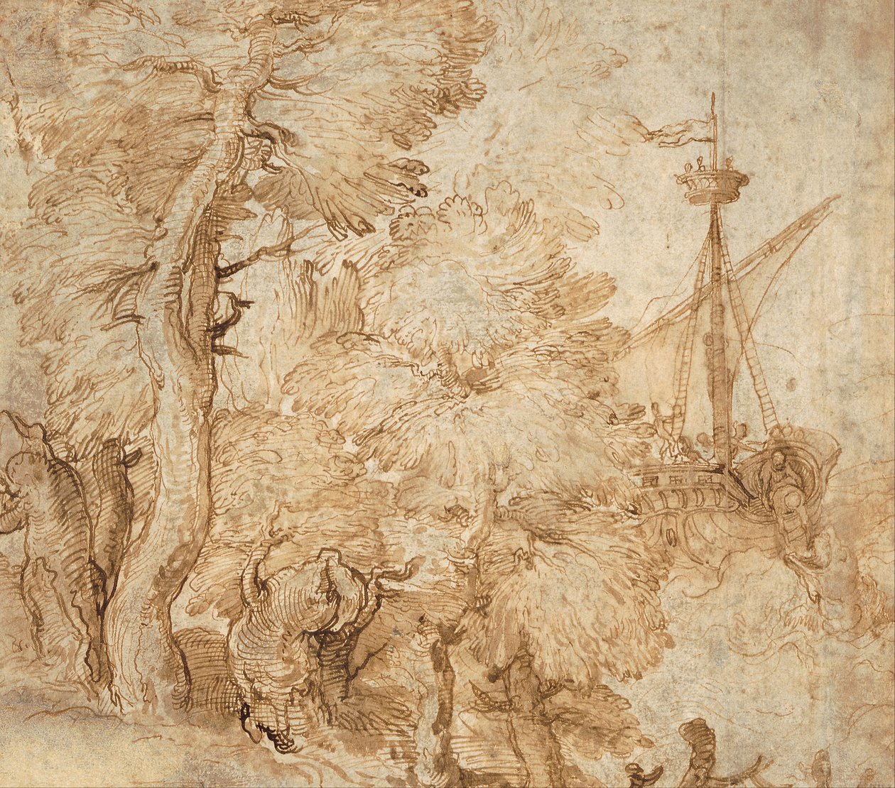 Jonah and the Whale, Seen from a Landscape with Trees by Taddeo Zuccari