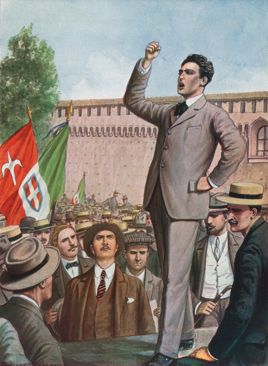 Filippo Corridoni Speaks to the Crowd in Milan Demanding the Intervention of Italy in the War by Tancredi Scarpelli