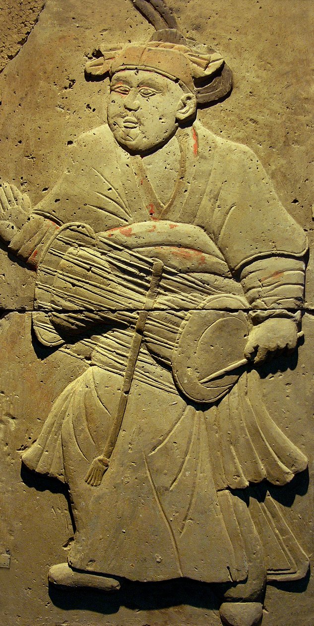 Stele depicting a musician by Tang Dynasty Chinese School