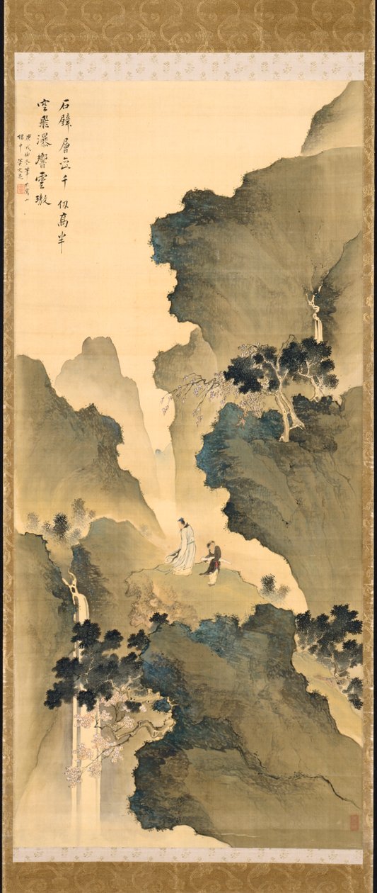 Watching a Waterfall, hanging scroll by Tani Buncho