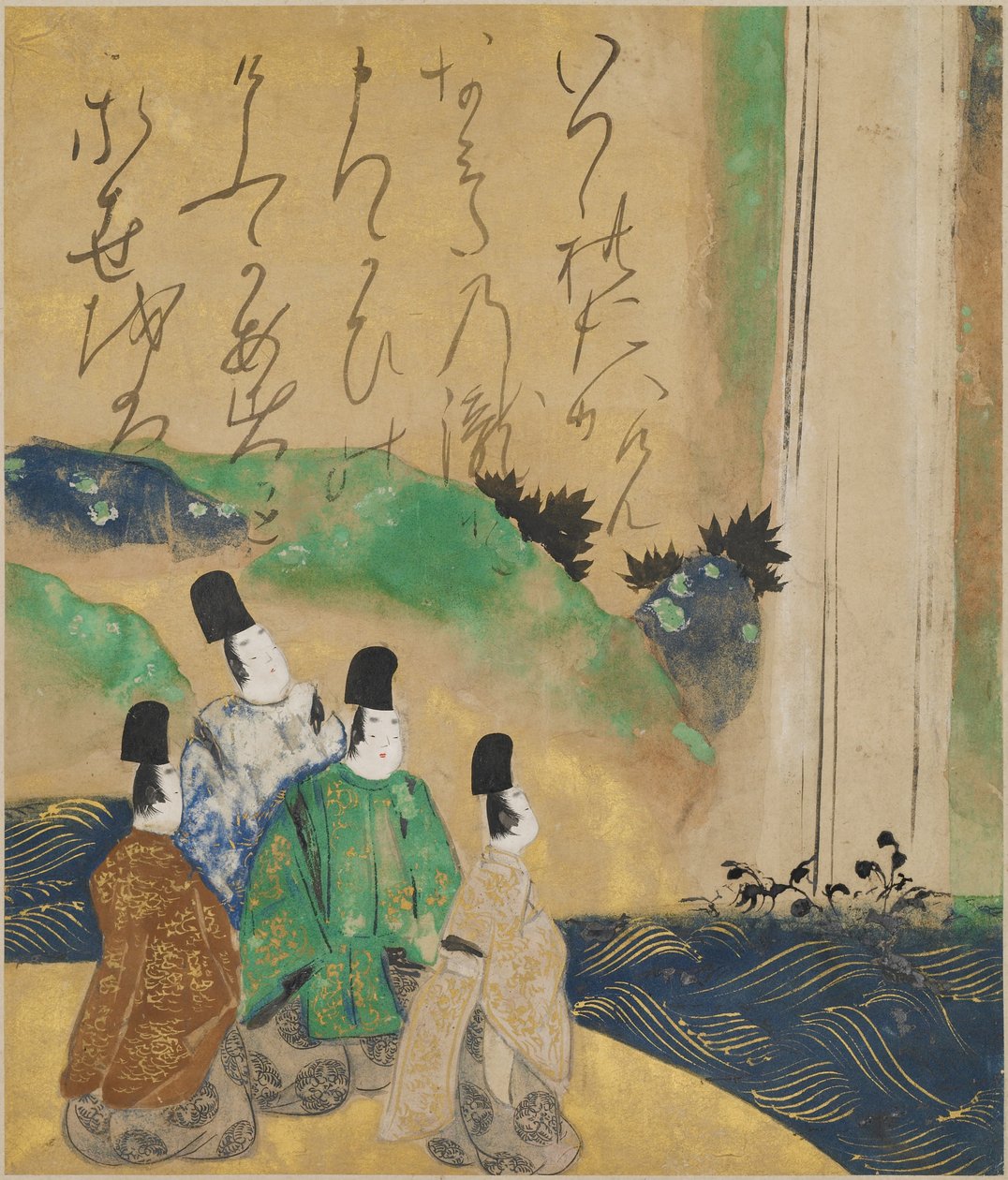 Nobles Viewing the Nunobiki Waterfall by Tawaraya Sotatsu