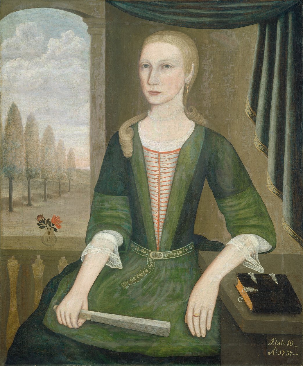 Young Lady with a Fan by The Gansevoort Limner
