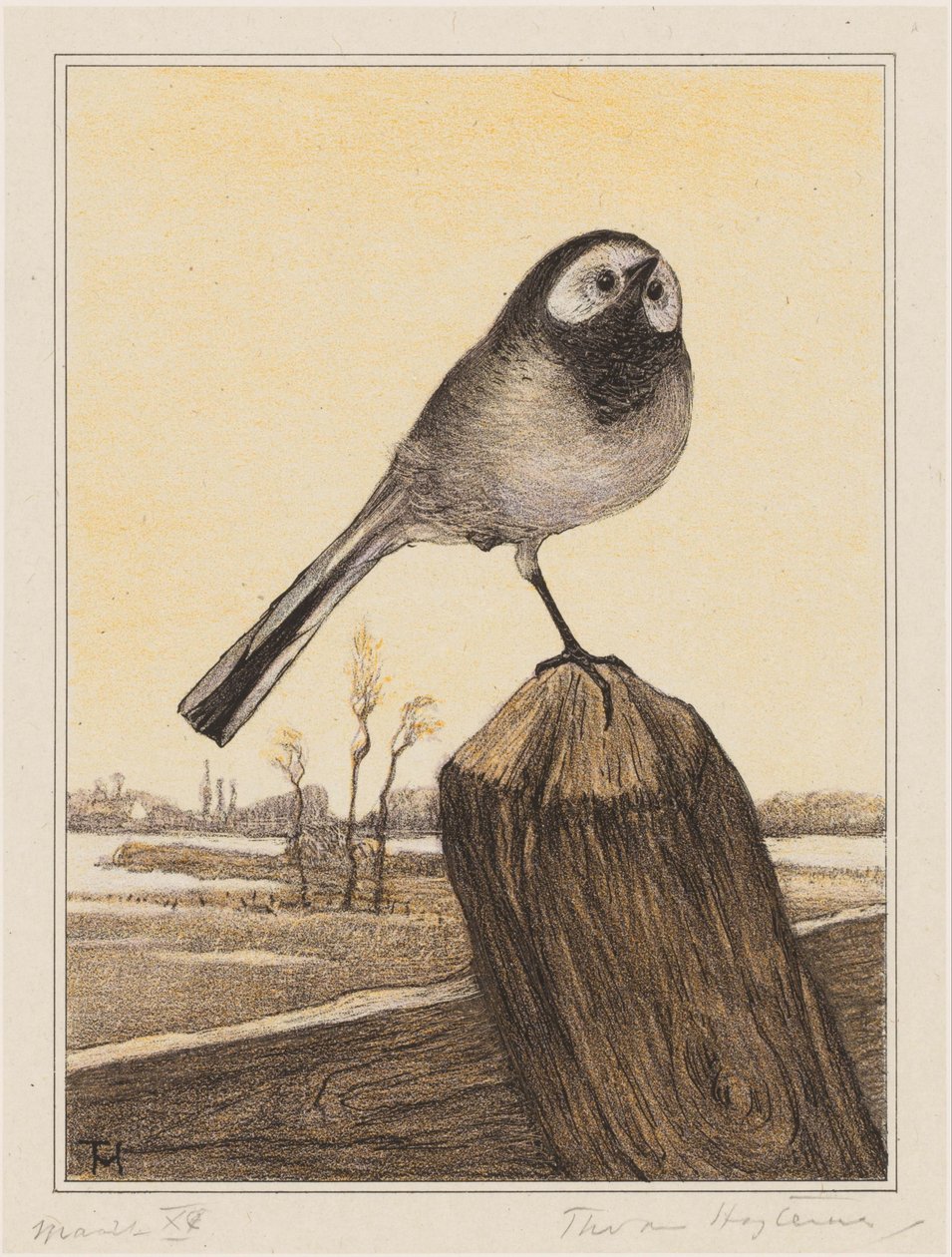 Wagtail on a Post by Theo van Hoytema (signed by artist)