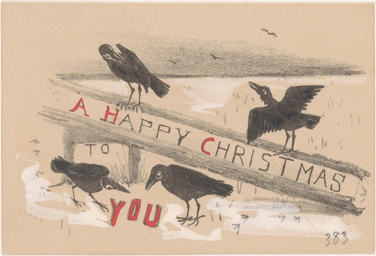 Christmas Card with Four Crows by Theo van Hoytema