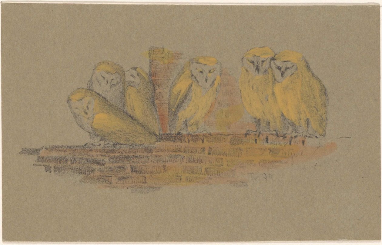 Greeting Card with Six Owls by Theo van Hoytema
