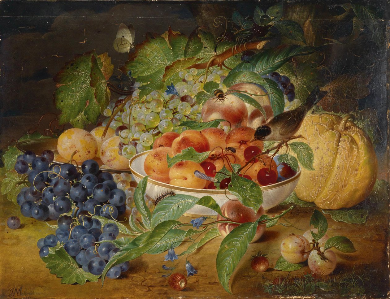 Fruit Still Life with Grapes, Peach, and Pumpkin by Theodor Mattenheimer
